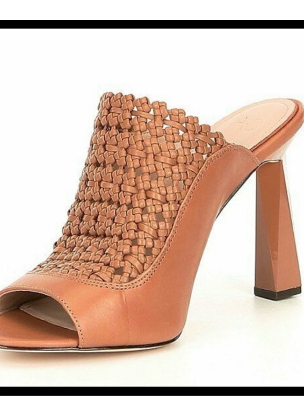 Woven Peep-Toe Mule Heels in Tan - Women's Slip-On Clog